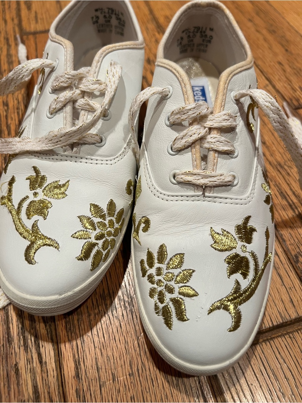 Keds White Sneakers with Gold Floral Embroidery
